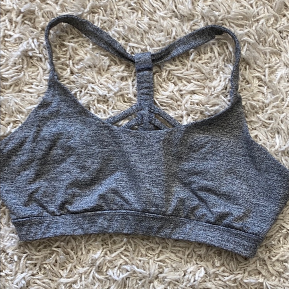 Grey strappy sports bra
